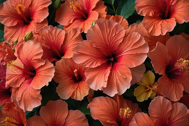 Exóticas flores de hibisco llenando el marco