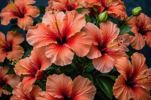 Exóticas flores de hibisco llenando el marco