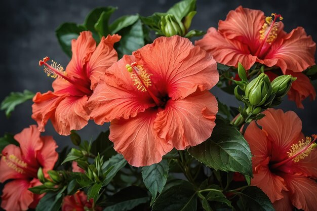 Exóticas flores de hibisco llenando el marco