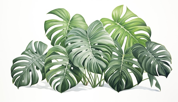 Exóticas hojas tropicales monstera aislado fondo blanco