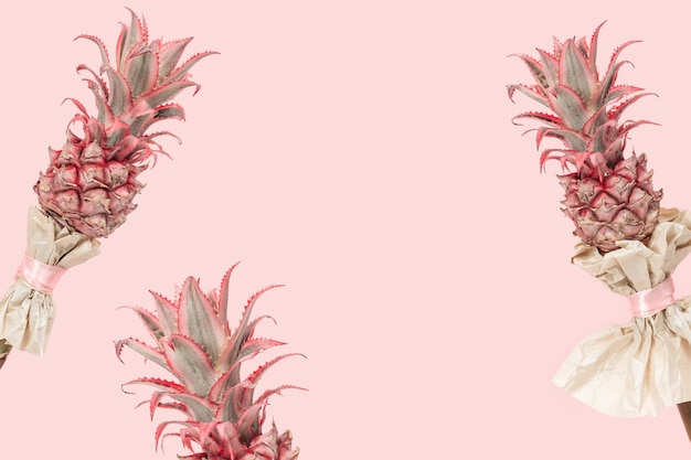 Exotische Blumen-Zwerg-Zier-Ananas auf rosa