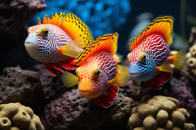 Exotische bunte Gruppe Unterwasserfische Ozeanaquarium schönes tropisches Korallenriff-Ozeanariumtier