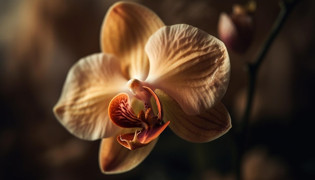 Exotische Mottenorchideenblüte im tropischen Garten, erzeugt durch KI