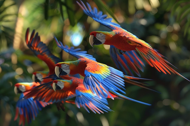 Exotische tropische Vögel im Flug