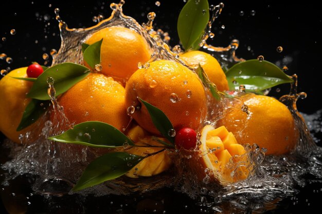 Exotischer Fruchtgenuss Mango im Spritzwasser enthüllt einen kulinarischen Hochgenuss