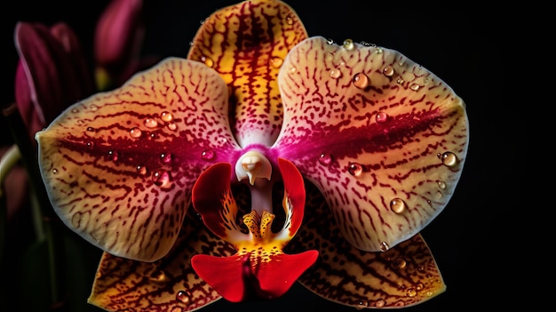 Exotisches Flair einer von der KI erzeugten Nahaufnahme einer Orchidee
