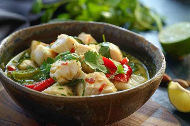 Exotisches thailändisches grünes Curry mit Huhn und Gemüse