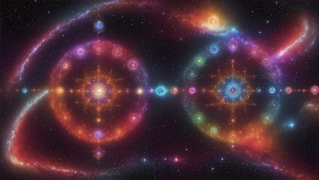 expansão cósmica sete chakras como centros de energia radiante suspensos no universo astrologia o próprio universo é uma paisagem de sonho surrealista com galáxias girando nebulosas