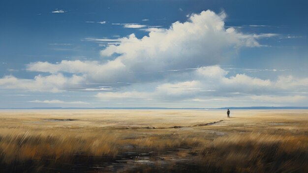 Expansiva pradera del medio oeste Un pantano ventoso al estilo de Andrew Wyeth