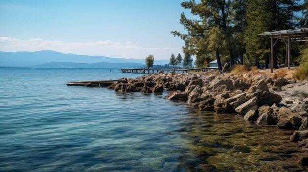 Foto expansive gemstone cottagecore nikon d850 captura el muelle en la orilla del lago flathead