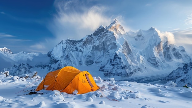 Foto expedição de alpinismo de alta altitude acampamento base picos desafiadores trabalho em equipe