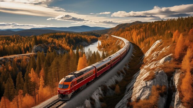 Foto expedição taiga fotografia aérea da ferrovia transsiberiana em meio à vasta floresta siberiana trem vibrante