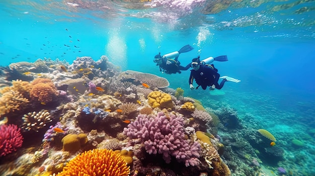 Expedições de mergulho que o levam em uma viagem para explorar arrecifes de coral de tirar o fôlego e as maravilhas do mundo subaquático Gerado por IA