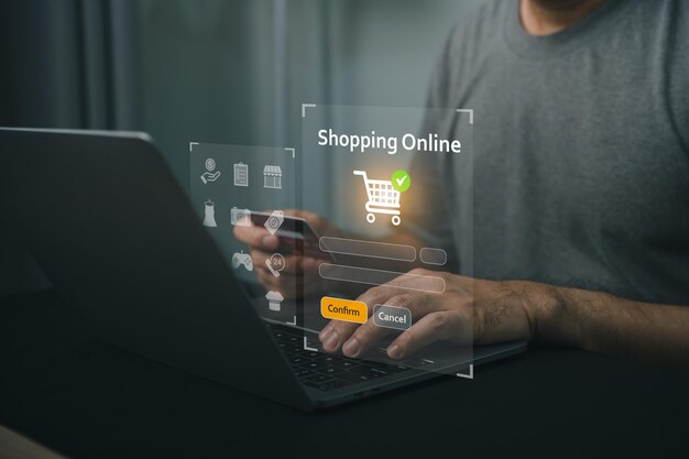 Experiencia de compras en línea con interfaz de carrito digital y participación del usuario en la actividad de comercio electrónico en el entorno doméstico