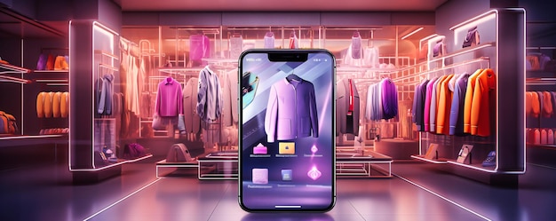 Foto experiencia de compras moderna con una mujer usando un teléfono inteligente que ilustra la conveniencia del comercio minorista en línea y el comercio digital