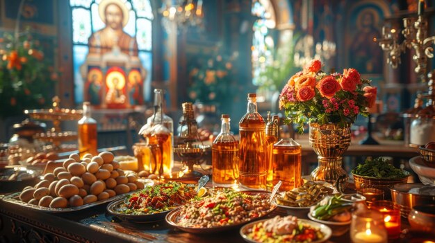 Experiencia culinaria inmersiva Imágenes vibrantes de vanguardia capturan la esencia de la preparación de la Cuaresma Ortodoxa antes de la Pascua generada por la IA