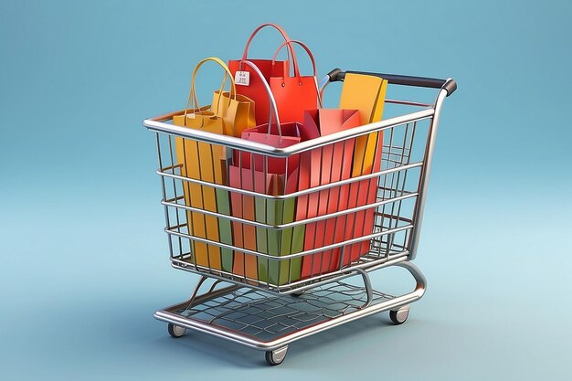 Experiência de compras sem problemas Renderização vetorial 3D da bolsa de compras on-line para fácil adição de produtos ao carrinho E-commerce Simplificado