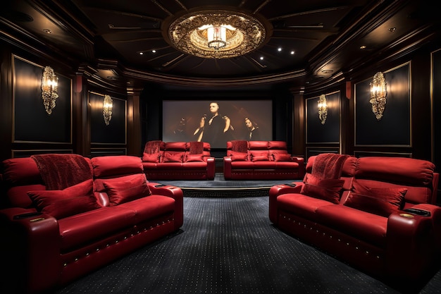 Experiência de luxo em home theater com design de interiores