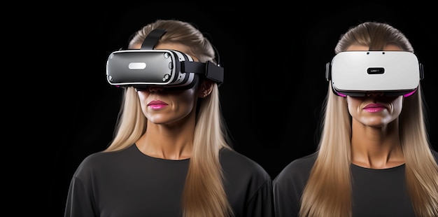 Experiência de realidade virtual imersiva para uma mulher branca com espaço para texto