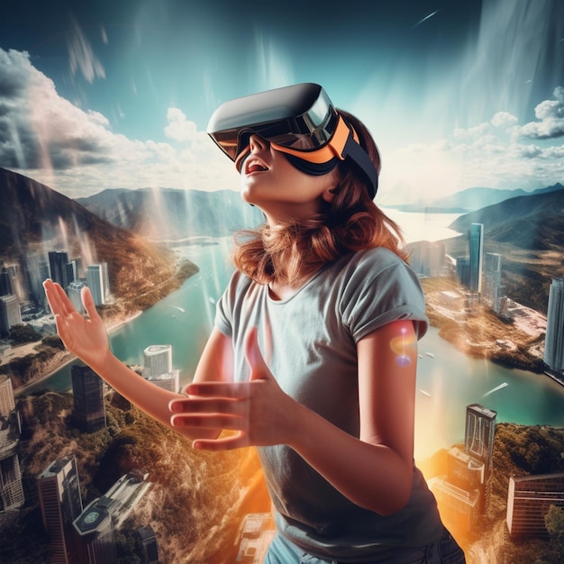 experiência de realidade virtual onde os usuários podem explorar um jogo mundial digitalmente imersivo VR futurista