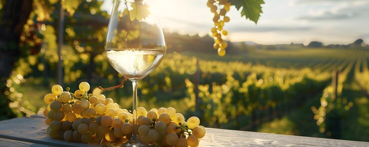 Experiencia de degustación de vino en el viñedo al atardecer