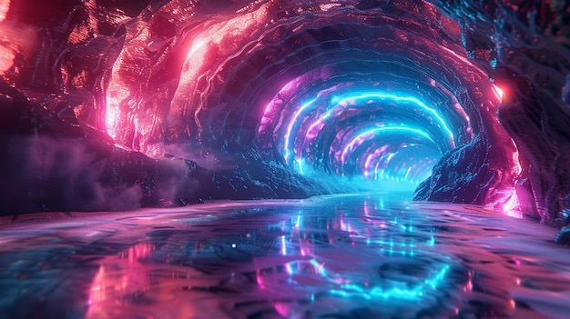 Foto experiência futurista de iluminação holográfica de túneis