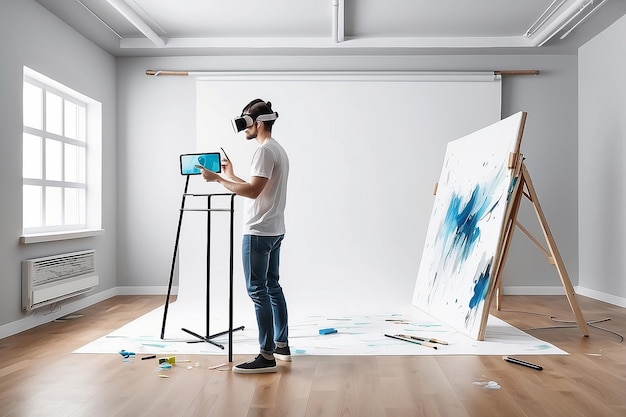 Experiencia de pintura VR Mockup de estudio de arte con pinceles de detección de movimiento