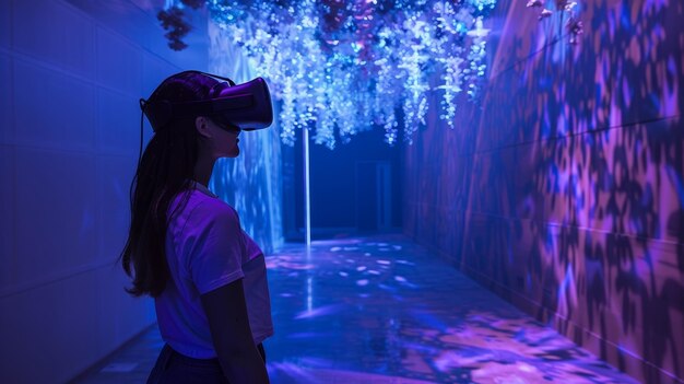 Foto una experiencia de realidad virtual que permite a los visitantes entrar y convertirse en parte de las piezas de arte de nft