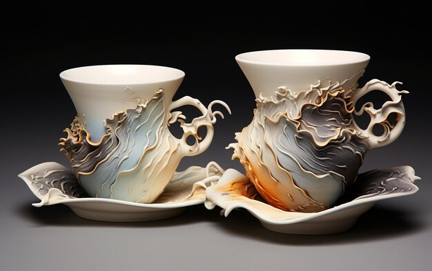 Una experiencia de té serena con tazas de té de cerámica con IA generativa