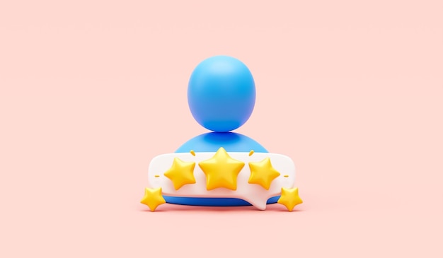 Experiencia de usuario calificación de cinco estrellas revisión del servicio de retroalimentación del producto icono 3d sobre antecedentes de satisfacción del cliente de la mejor tasa positiva de negocios en línea de calidad o opinión de soporte de éxito concepto excelente