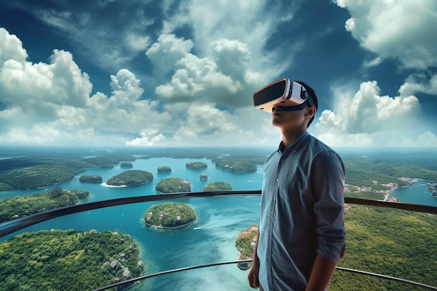 Foto experiências de realidade virtual explorando mundos digitais imersivosxa