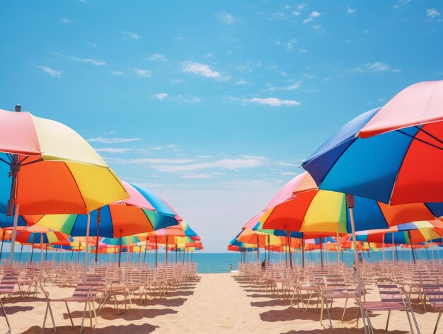 Experimentar el espectro Desatar la alegría del verano con coloridas sombrillas de playa