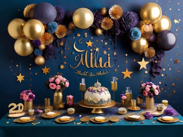 Foto experimentar la magia de eid mubarak con nuestras decoraciones de fiesta únicas y creativas con un aturdimiento