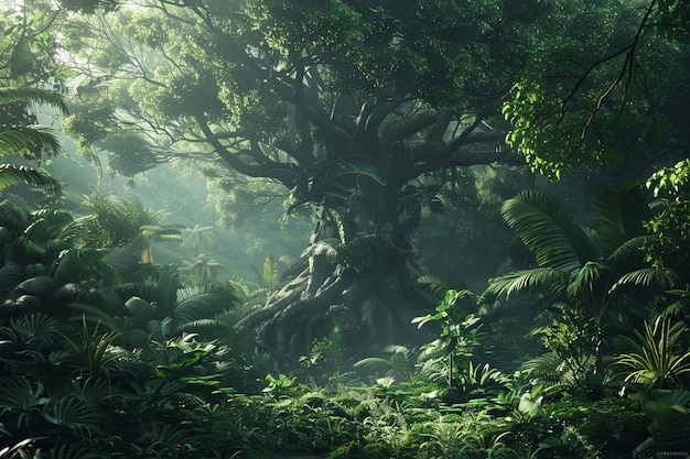 Foto experimentar la majestuosidad inspiradora de una exuberante jungla generativa ai