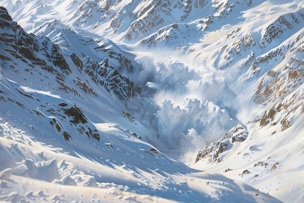 Foto experimentar el poder humillante de las avalanchas de nieve un ai generativo