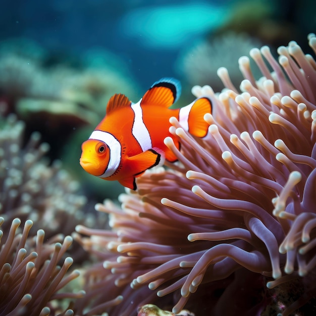 Foto experimente a magia do mar profundo com um peixe-palhaço em meio a corais coloridos e anêmonas em suas na