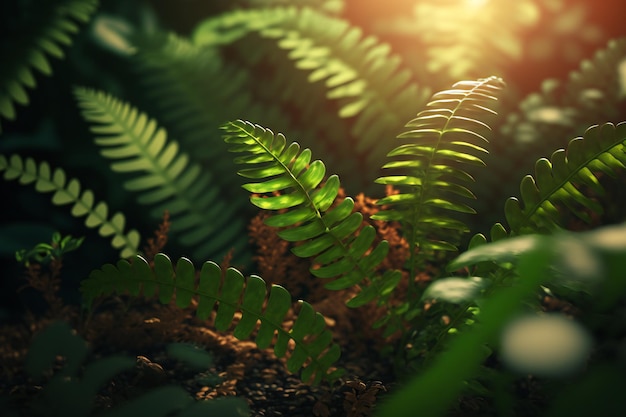 Experimente a vegetação exuberante do verão com um fundo tropical com folhas de samambaia
