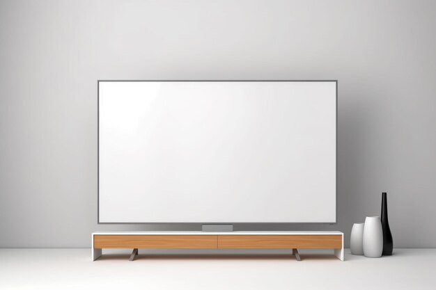 Experimente el atractivo elegante y moderno de una pantalla blanca en blanco de Smart TV contra una pared moderna