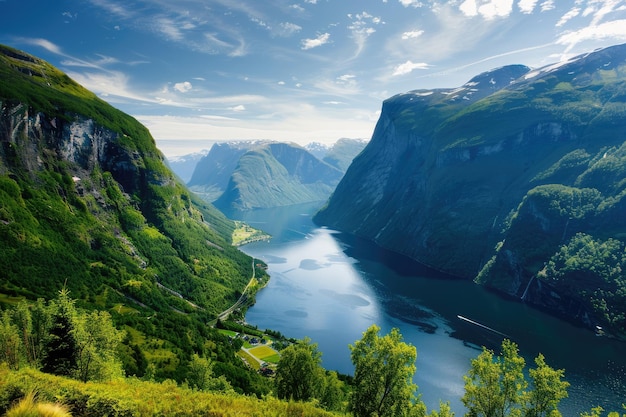 Foto experimente la belleza del geirangerfjord en verano un majestuoso paisaje de la región de noruega