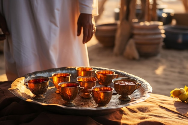 Experimente la cultura beduina a través de una acogedora ceremonia del té en el Sinaí con almendras y tazas.