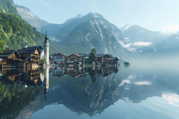 Foto experimente el encantamiento sereno de hallstatt aus generative ai