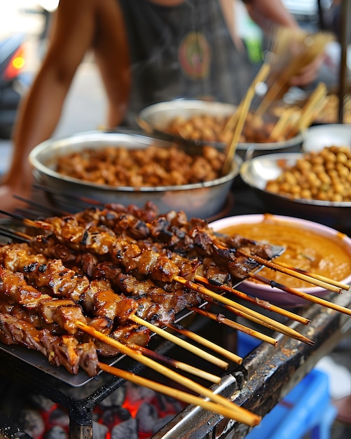 Foto experimente el equilibrio perfecto de satay y salsa de maní suave