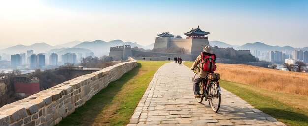 Foto experimente o histórico suwon hwaseong fortress backpackers ride circle na coreia do sul