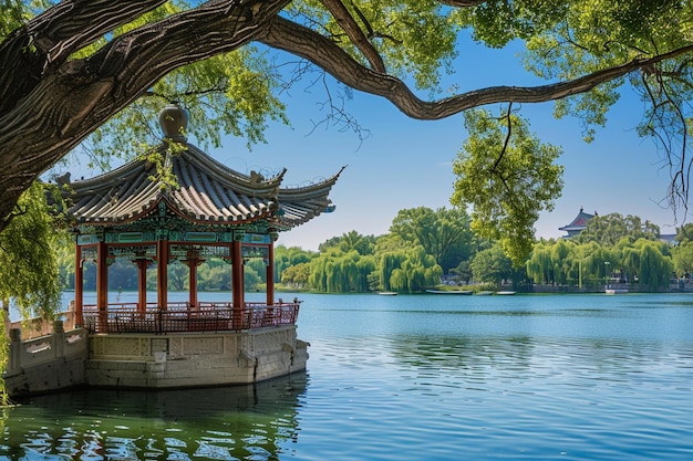 Foto experimente la serenidad del parque beihai, un tranquilo y generativo ai.