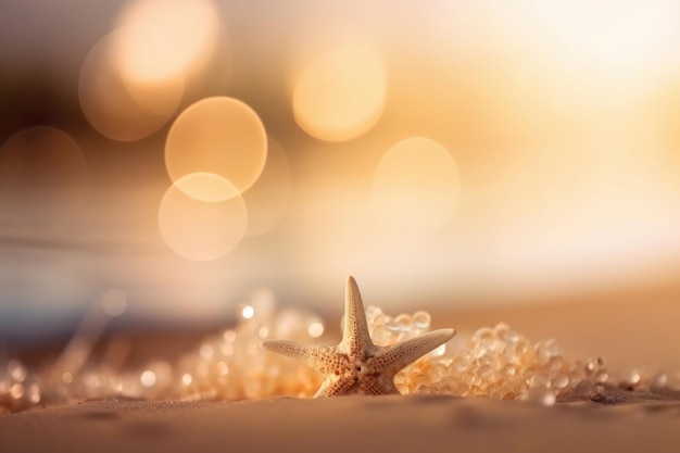 Experimente la tranquilidad de una estrella de mar en una playa de arena con aguas cristalinas. Una impresionante toma de la naturaleza que trae paz y calma. AI Generative