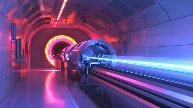 Experimento futurístico de acelerador de partículas de ficção científica