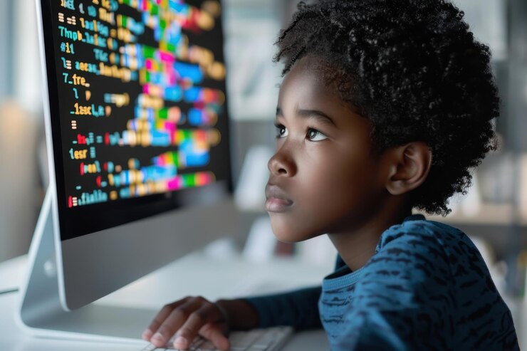 Experta en ciberseguridad femenina centrada en la codificación y el análisis de datos en múltiples pantallas en un entorno de alta tecnología
