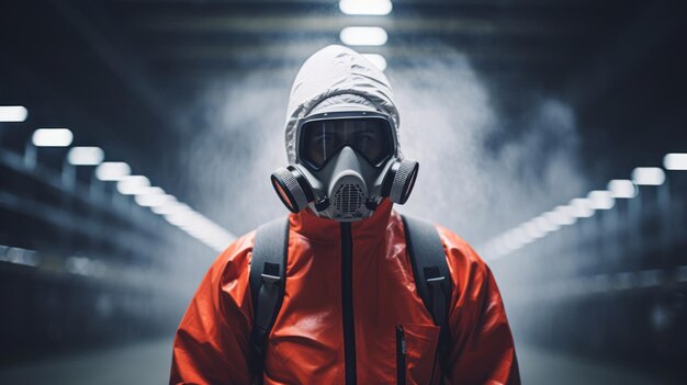 Experten sprühen Pestizidlager-Schutzausrüstung auf