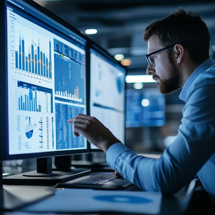 Foto experto en análisis de datos que realiza el análisis