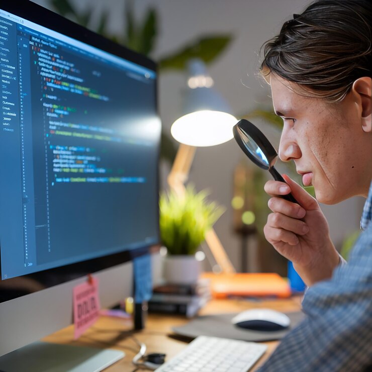 Foto experto en ciberseguridad escribiendo código cifrado